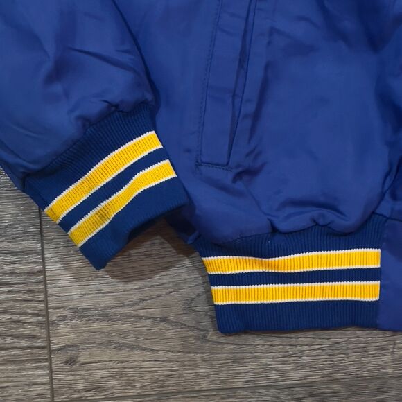 Vintage 90s Rennoc Classic Quilted Bomber Varsity Jacket SNOW Blue Gold - Medium - Picture 3 of 7